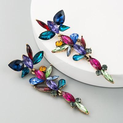 Women Bohemia Drop Earrings Titanium Steel Alloy Pendant Earrings Acrylic Colorful Grass Crystal Long Leaf Geometric Ear Ornaments