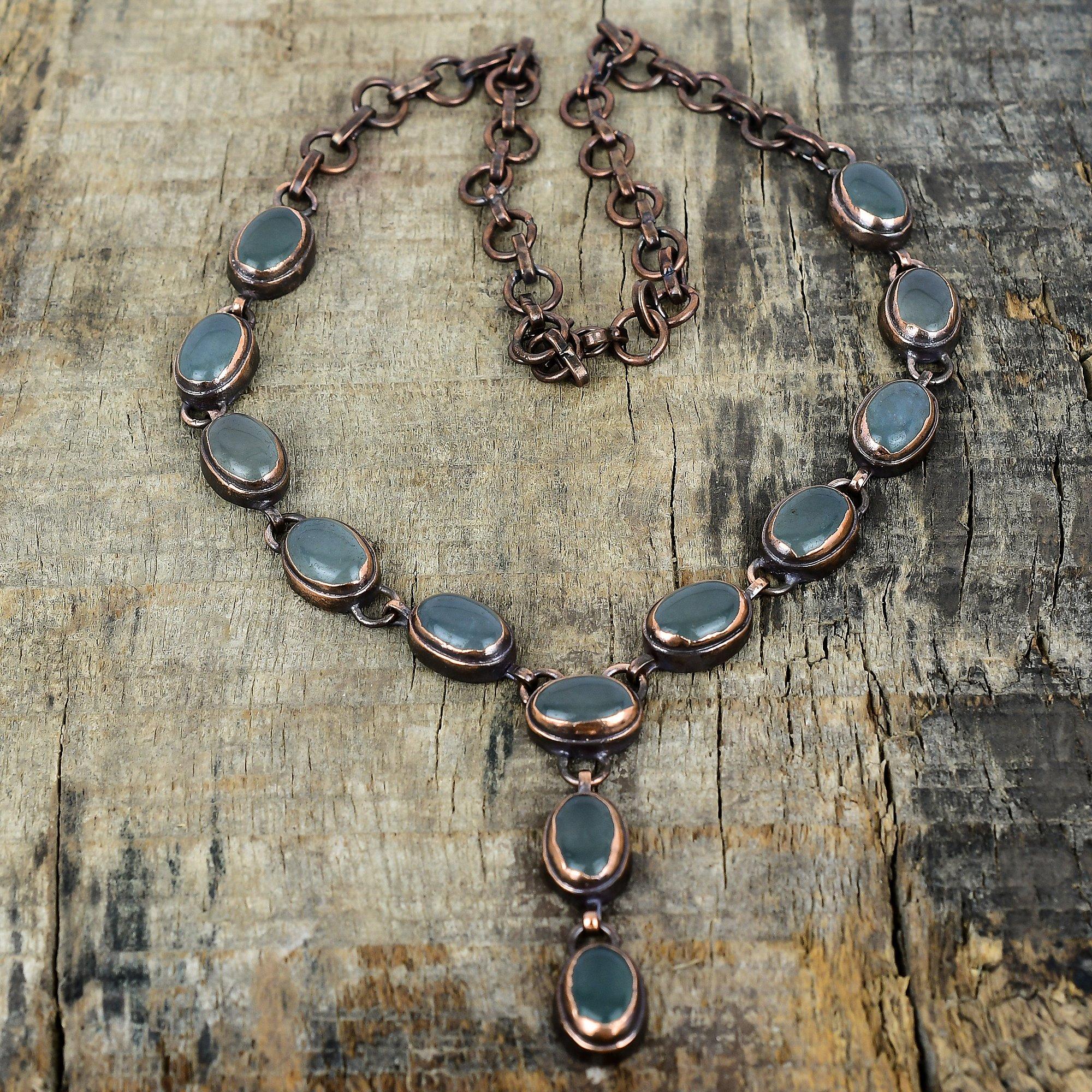 

Aquamarine necklace electroformed copper necklace adjustable chain necklace handmade jewelry natural gemstone necklace anniversary gifts Adjustable