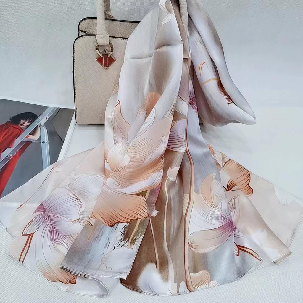 Hochwertiger 100% Seiden Schal Tuch Hijab Wickeltuch Damen Blumig Frühling Sommer Strand Seiden Schals