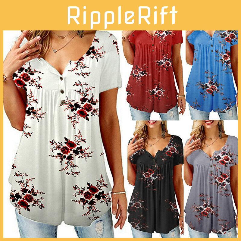 Elegante T-shirt da Donna Floreale a Maniche Corte con Comodo Design Largo