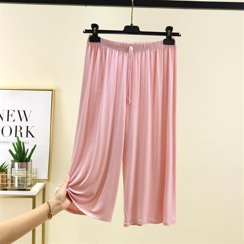 Women's Summer Modal Wide-Leg Lounge Pants - Solid, Versatile, Loose Fit, Seven-Point Style