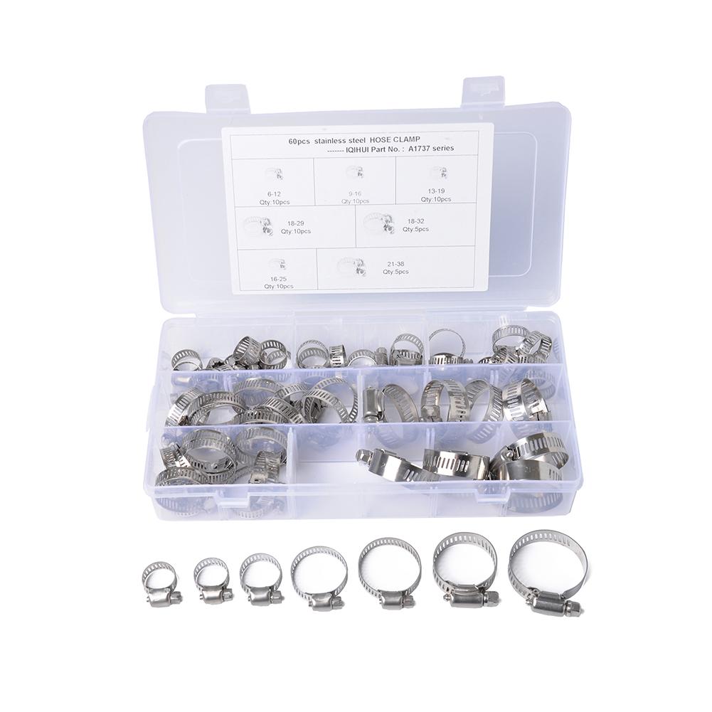 60pcs Stainless Steel Adjustable 6-38mm Range Worm Gear Hose Clamp