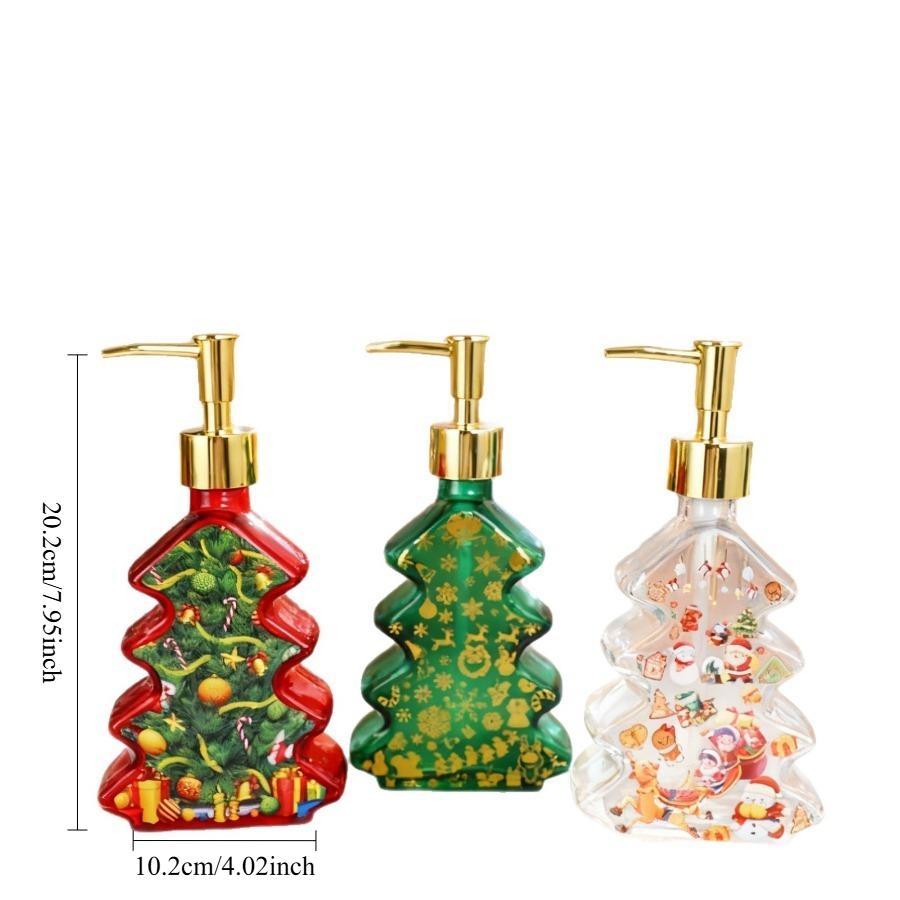 Christmas Design Glass Dispenser Bottle Refillable Pump for Shampoo Soap Lotion Holiday Bathroom Decor Gifts Vanity Organizer