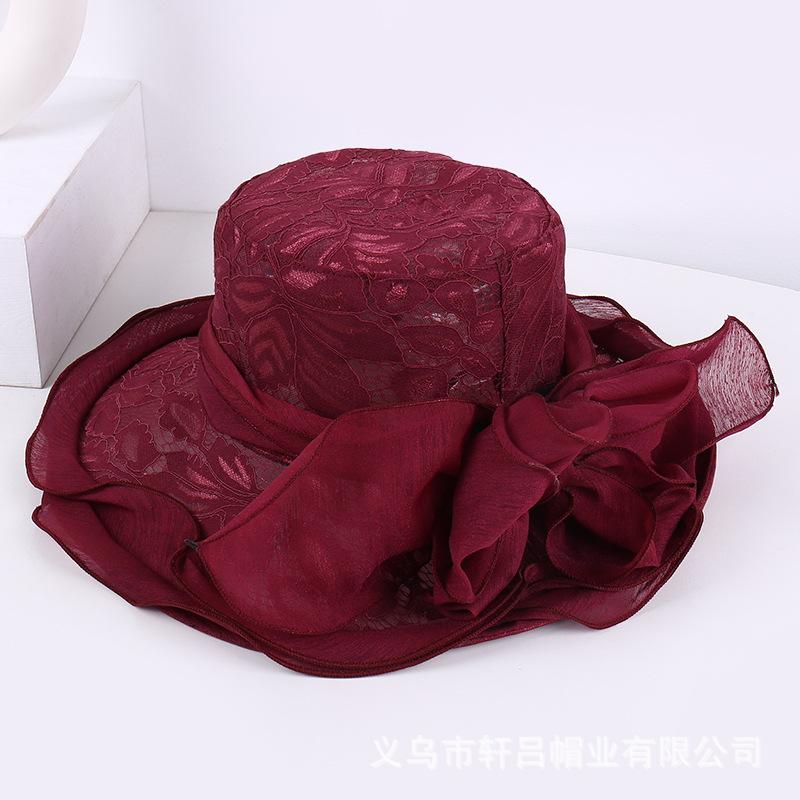 European and American breathable bucket hat fashion lace sun hat women's summer thin foldable mesh flower big brim top hat