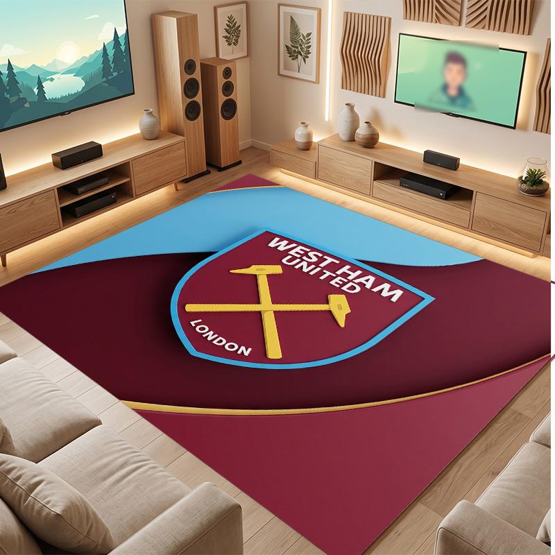 West Ham United Football Print Crystal Velvet Rug, Comfortable Water Absorbent Non Slip Indoor Floor Carpet