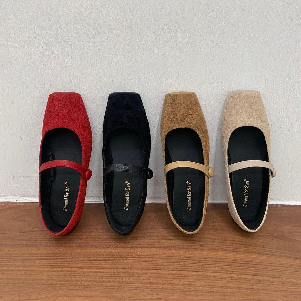 Jonmei for San retro suede word with shallow mouth Mary Jane female 2025 ballet little red shoes female