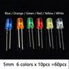 60/100pcs 5mm LED Kit DIY F5 Light Emitting LED Diode White Green Red Blue Yellow Orange for Arduino