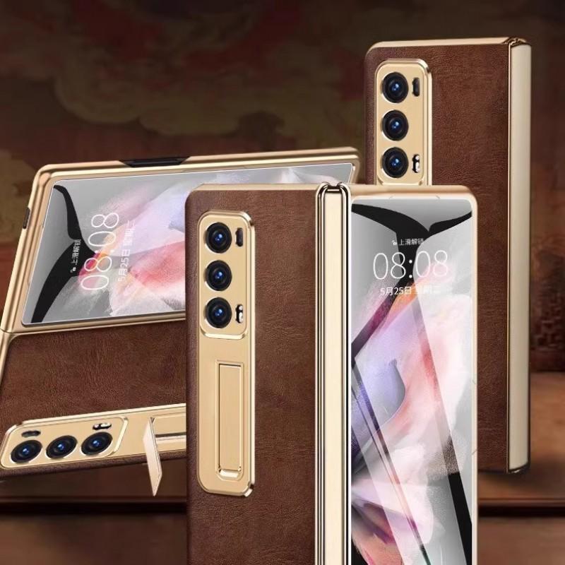 Premium Genuine Leather Case Honor Magic V2 Vs2 Foldable Phone With Built-in Stand Full Coverage Shockproof Slim Back Cover