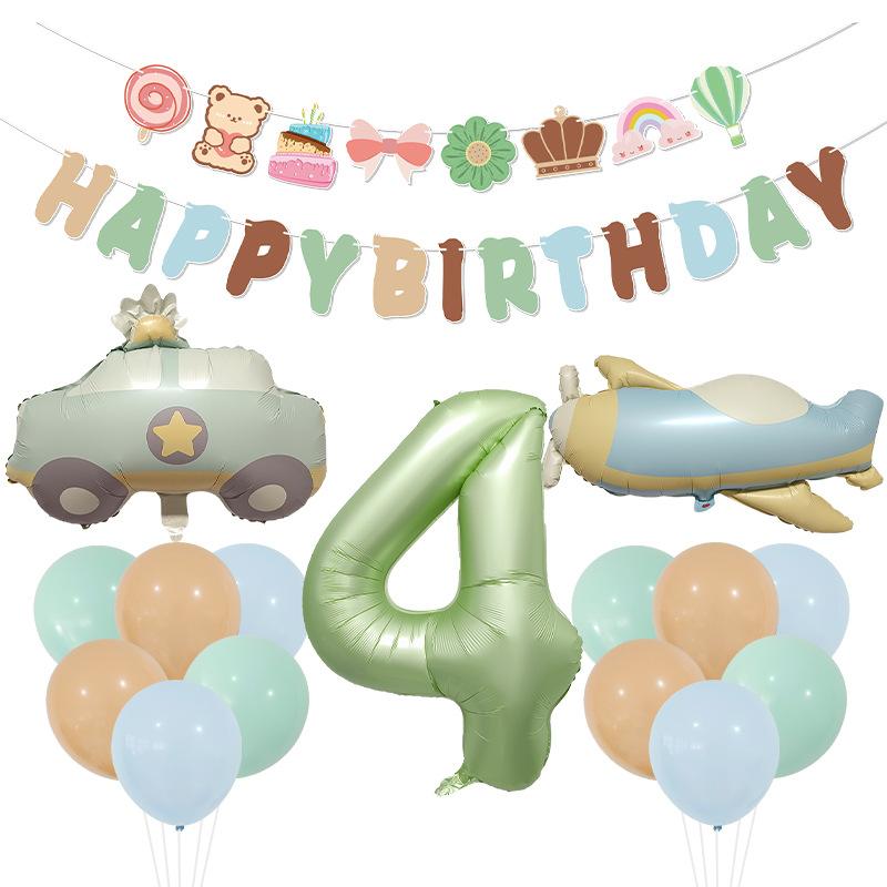 40 Inch Olive Green Digital Car Plane Aluminum Film Balloon Birthday Party Balloon Bear Flag Set Decoration