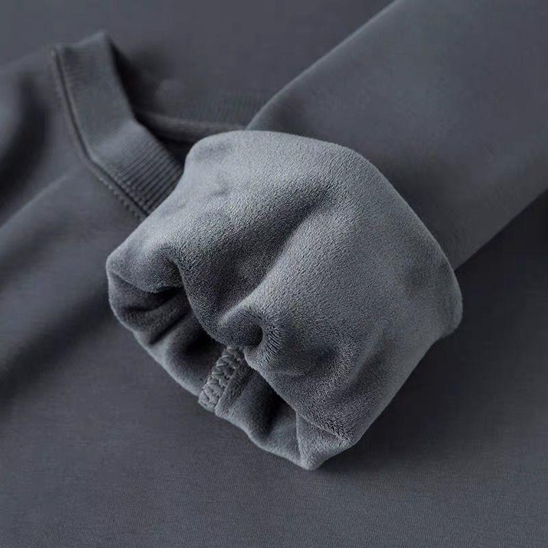 Pure Cotton Plush Thickened Sweatshirt Thin Plush Heavyweight Solid Round Neck Sweater Autumn Winter Warm Sweater