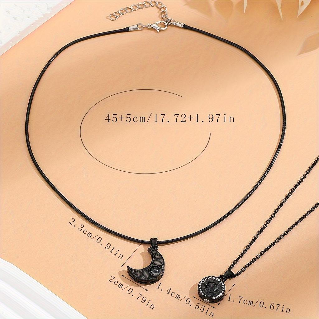 Magnetic Sun & Moon Projection Pendant Necklaces for Couples - 2pcs Set, 'I Love You' In 100 Languages, Perfect Valentine's Gift