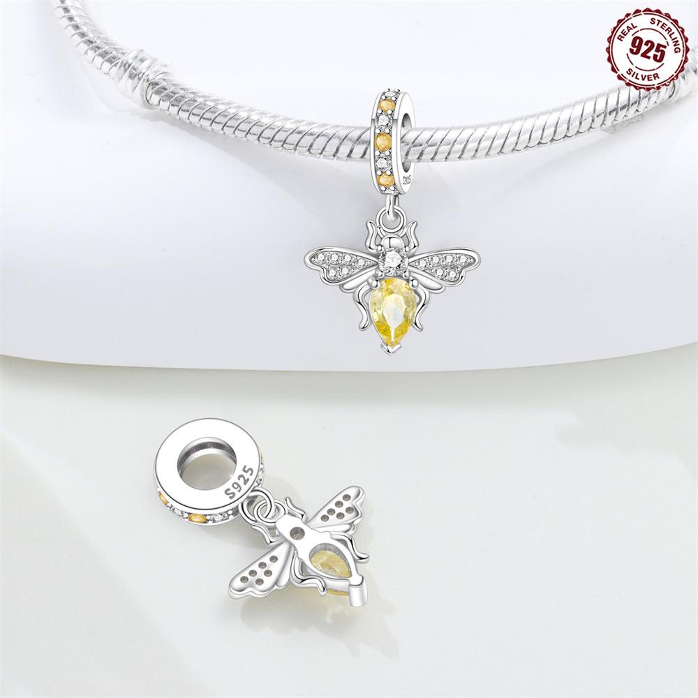 Copper White Zircon Bee Blue Orchid Iris Charms Beads Pendant For Original Bracelet Woman Girl Jewelry