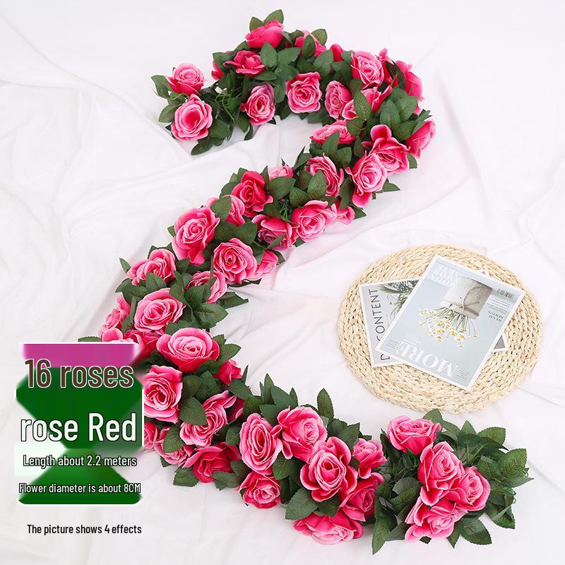 Artificial Rose Vine Ceiling Decor with Rattan for Living Room and AC Pipe Cover