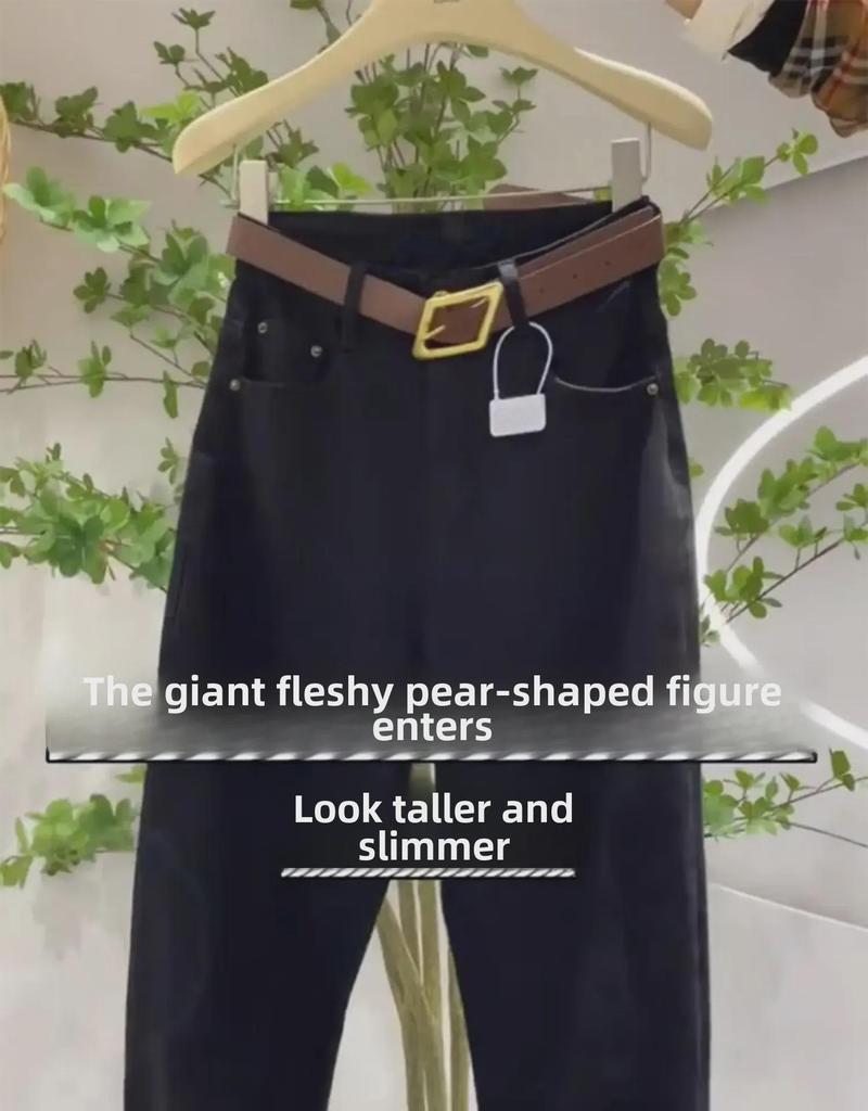 Kadınlar için Büyük Yüksek Bel Düz Paça Kot Pantolon - 2025 İlkbahar/Sonbahar, Petite Bol Kesim, Dokuz Nokta Harem Tarzı.