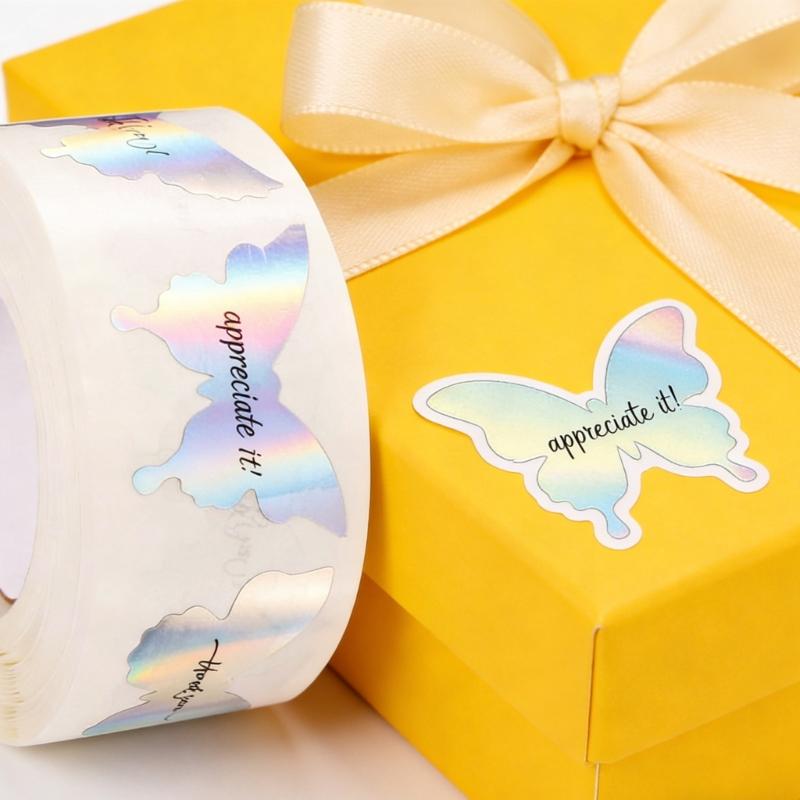 1 Roll Elegant Butterfly Thank You Sticker Selves Adhesive and Removable Ideal for Notebooks Albums and Decorations