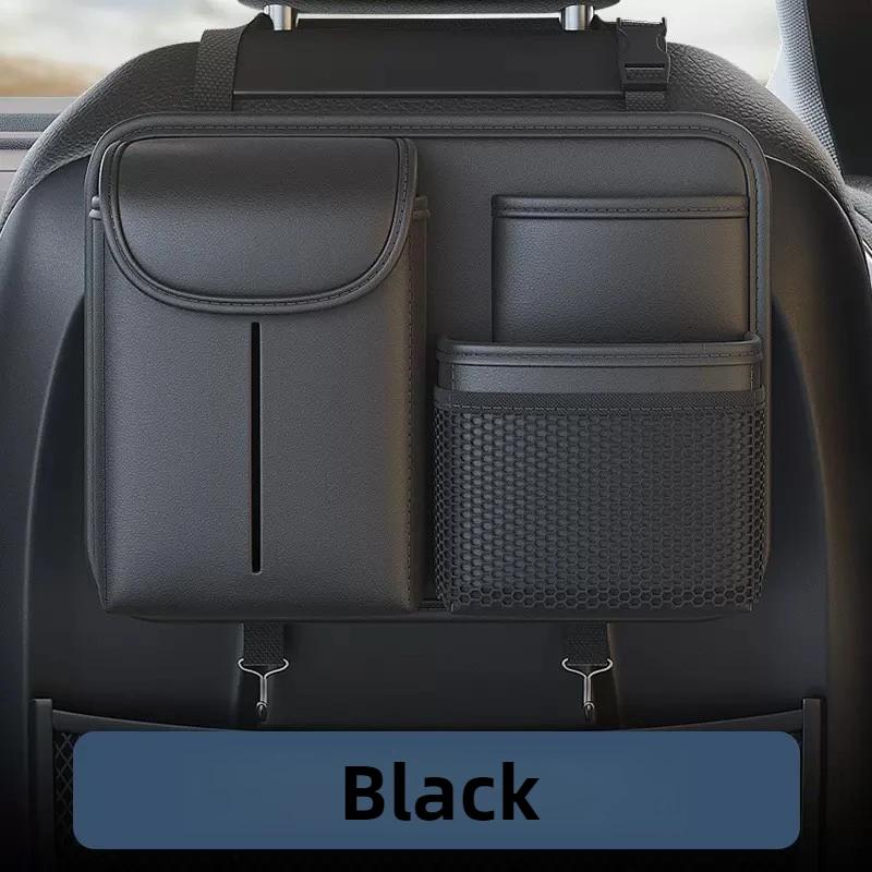Car seat backrest storage bag, multi-functional pu leather waterproof leather rear hanging bag чёрный