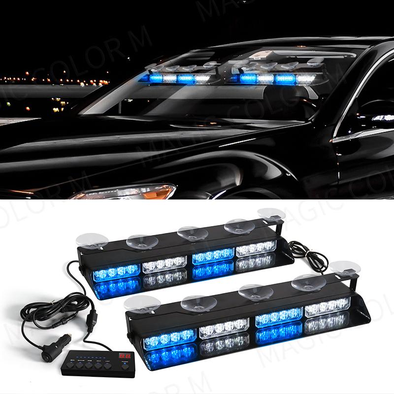 2-in-1 32 LED Car Strobe Lights For Emergency Flash Warning Lamp Windshield Bar Red Blue Amber White Waterproof Auto Assembly