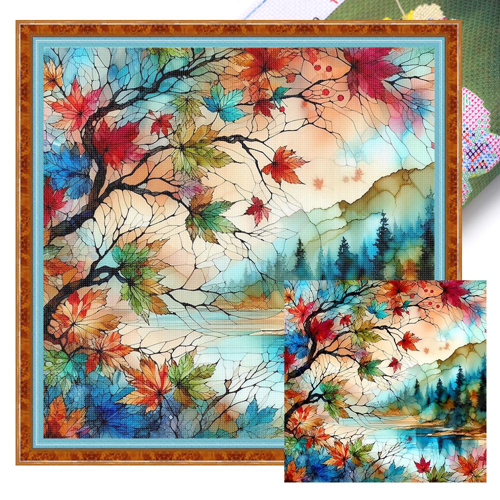 Scenery Printed Cross Stitch Kit 40x40cm DIY 11CT Embroidery Craft Set Decor