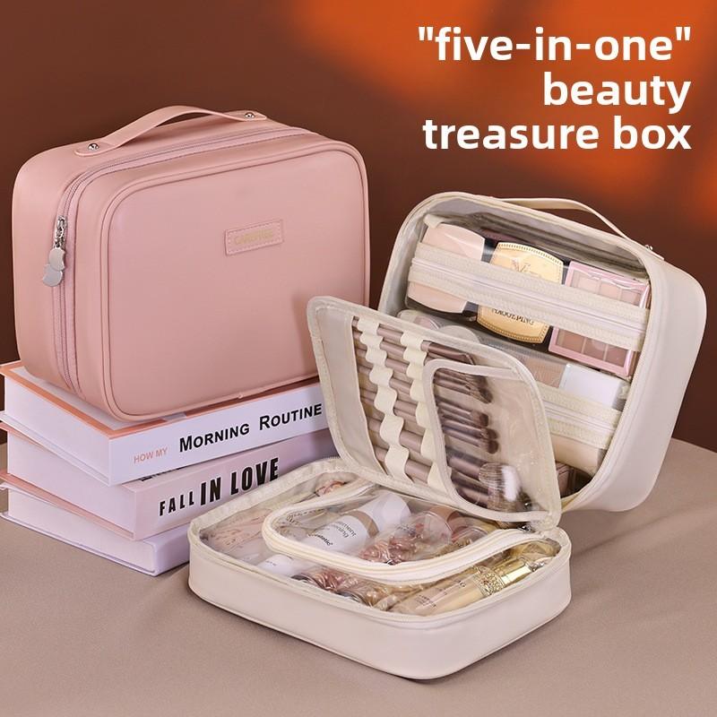 Pu Makeup Organizer With Multiple Compartments Waterproof Storage For Daily Use