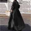 Women's Long Sleeve Lapel Solid Color Retro Ethnic Style Loose Long Dress