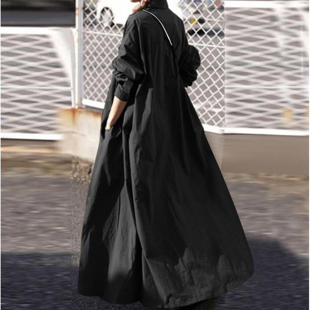 Rochie de damă cu mânecă lungă cu rever, culoare uni, stil etnic retro, largi, lungă