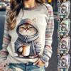 Women's Round Neck Hoodie with Cat Shoulder Insertion Autumn Winter Cashmere Women's Clothing Hoodie