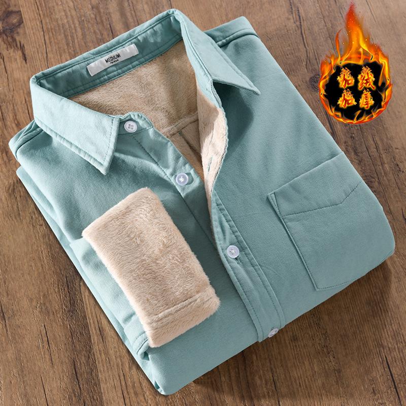 

Повседневная мужская куртка-рубашка из утолщенного флиса XXXL озеро синий