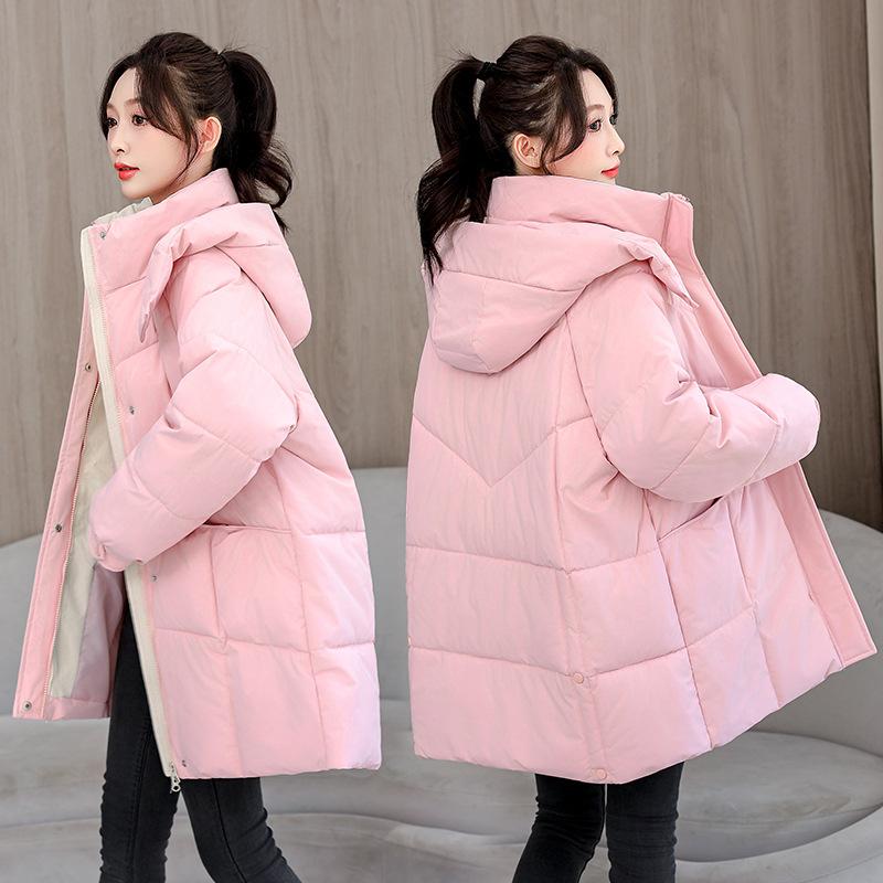 Winter New Hooded Versatile Cotton-padded Clothes Loose Cotton-padded Clothes Medium and Long Thermal Cotton-padded Jackets Women's Trendy Jackets