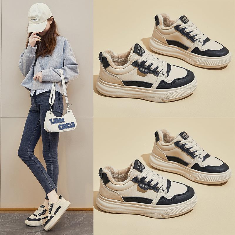 Winter velvet little white shoes new Korean version ins female students platform heightening board shoes casual XF1239-1