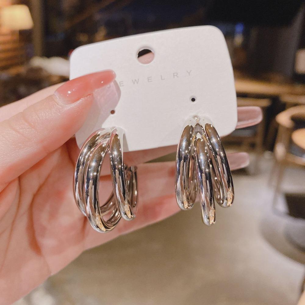 New Arrival Fashion Gold Color Metal Geometry Multi-layer Circle Dangle Earrings for Women Charm Design Korean Jewelry Accessory