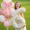 32 Inch Aluminum Foil Balloons, Milky White Numbers 0-9 for Birthday Party Decoration, 20 Plush Balls for Celebrating Birthdays