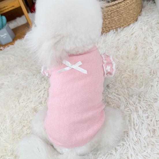 Dog Cotton Vest Lace Ruffle Cap Sleeve Pullover Puppy Clothes Soft Breathable Summer Pet T Shirt with Bow for Small Medium Dogs Cats
