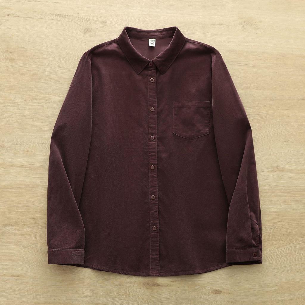 Pure Cotton Corduroy Women's Long Sleeve Shirt - Artistic Casual Style for Spring & Autumn (8372)
