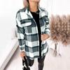 Women's Brushed Plaid Shirts Long Sleeve Flannel Lapel Button Down Pocketed Shacket Jacket Coats