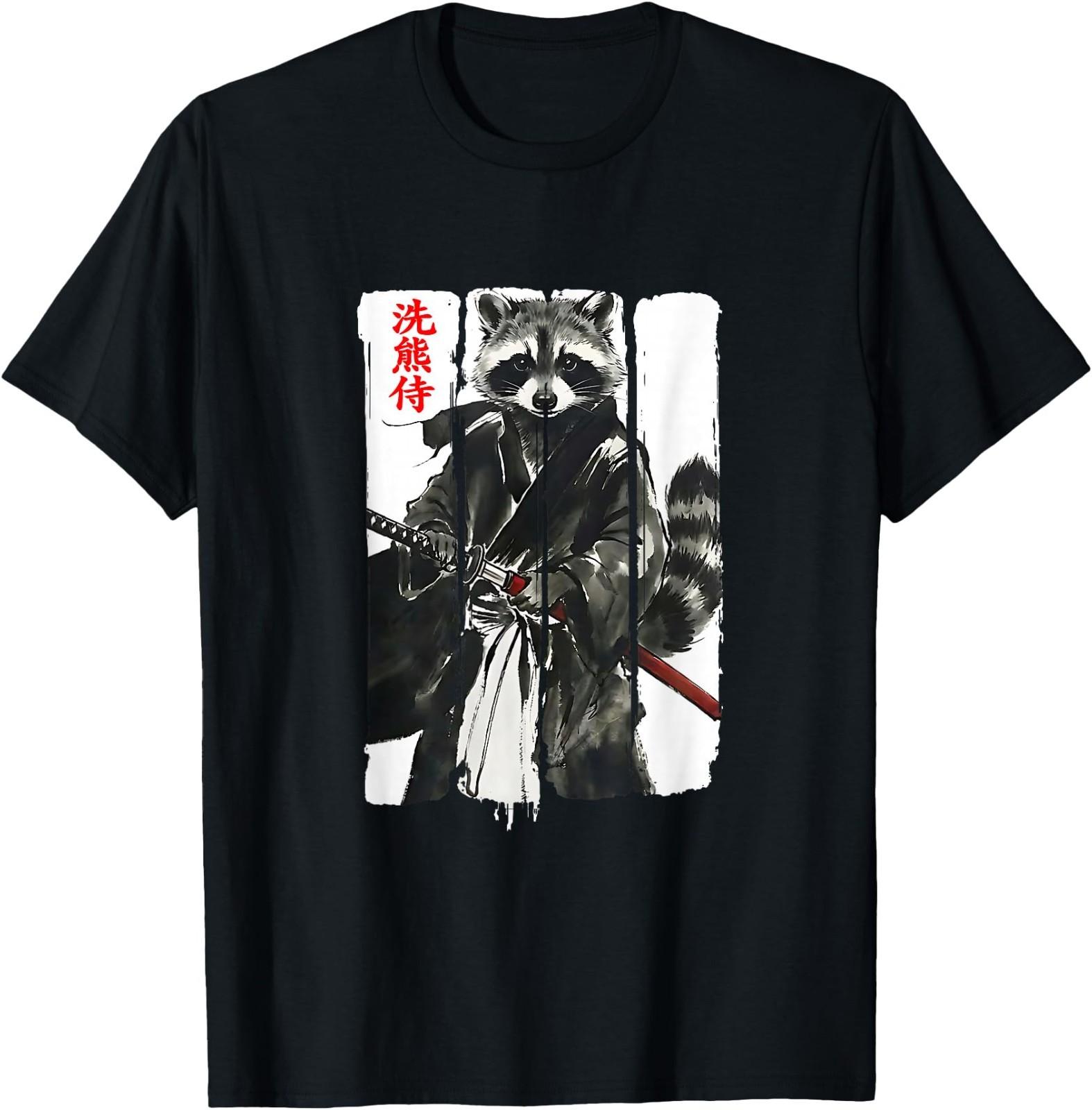 Samurai Racoon Warrior Ink Japanese Ukiyo-e Art Katana T-Shirt XL