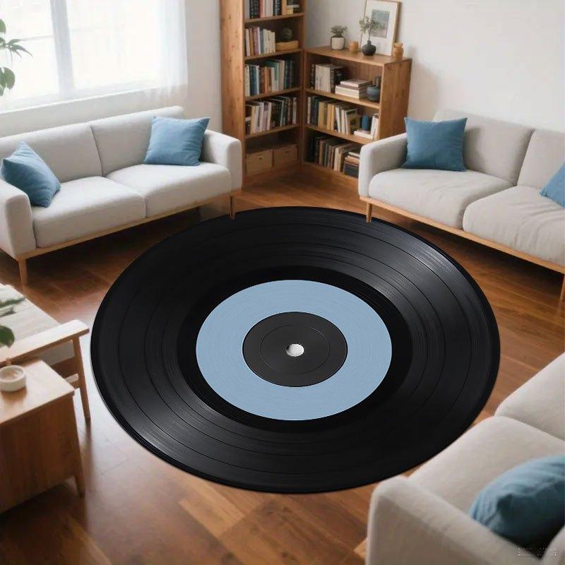 Vintage Vinyl Records Flannel-printed Round Floor Mats Are Slip-resistant Suitable Living Room Bedroom Terrace Garden Carpets