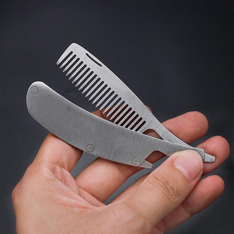 Hair Comb Men'S Dedicated Stainless Steel Folding Comb Mini Pocket Comb Beard Care Tool Convenient And Use Hair Brush