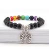 8MM Volcanic Stone Tree of Life Yoga Bracelet with Seven-Color Rainbow Beads