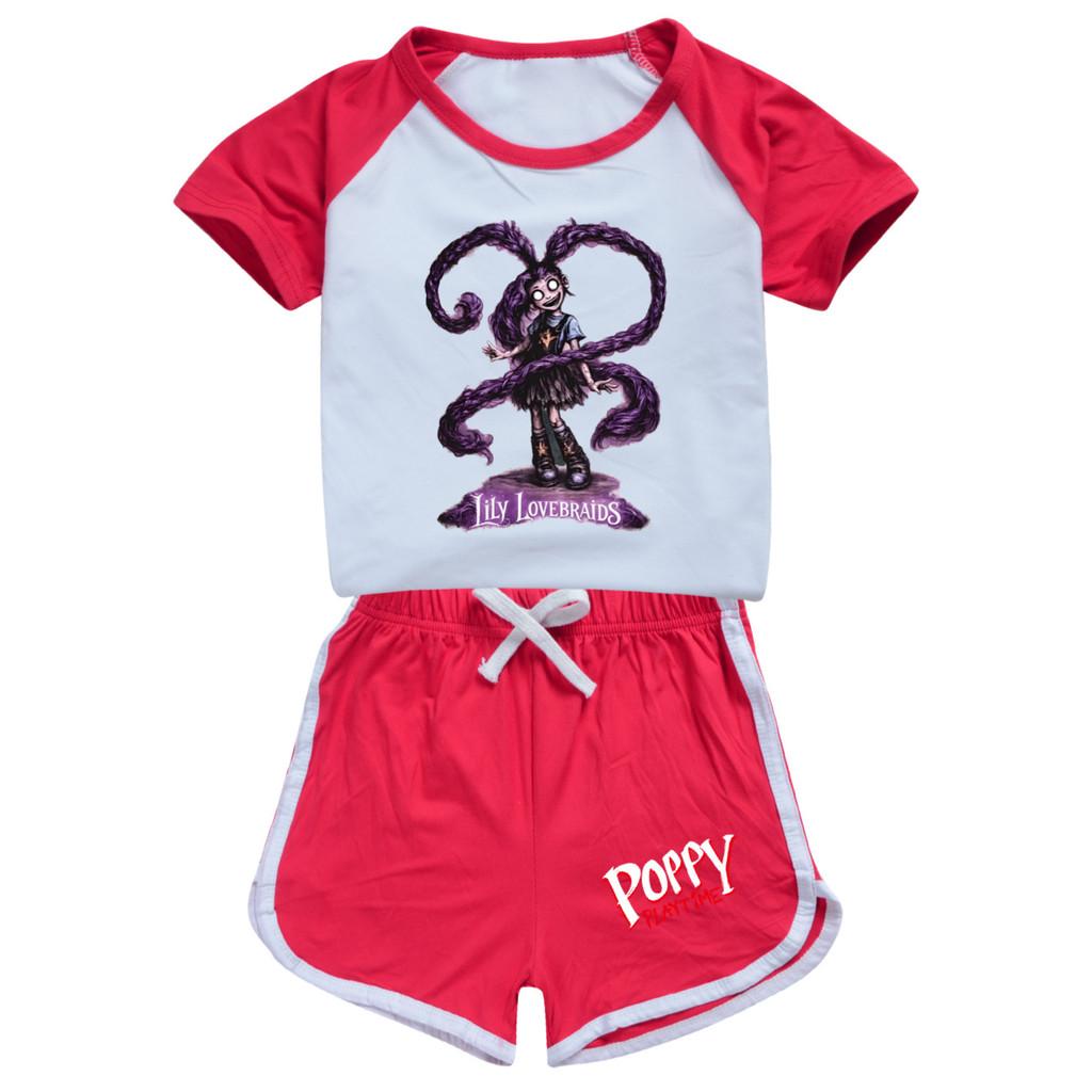 5582 2pcs/set Children Girls Lily Lovebraids Printed Short Sleeves Tracksuit Clothes Set 100cm красный