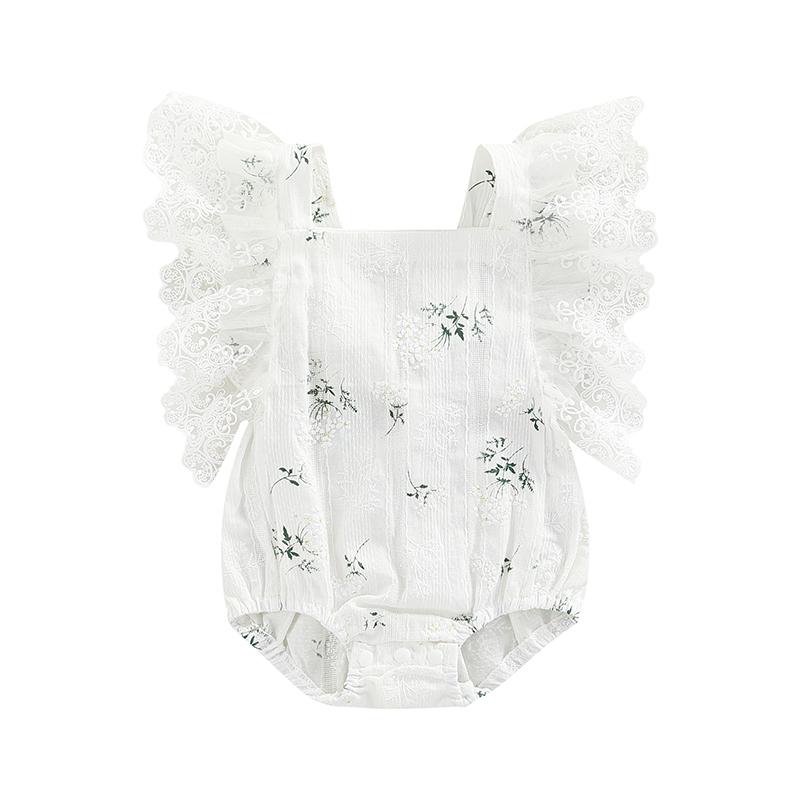 Summer Newborn Infant Romper Cotton Lace Flying Sleeve Floral Baby Girls Romper Jumpsuit Baby Clothing 70 белый