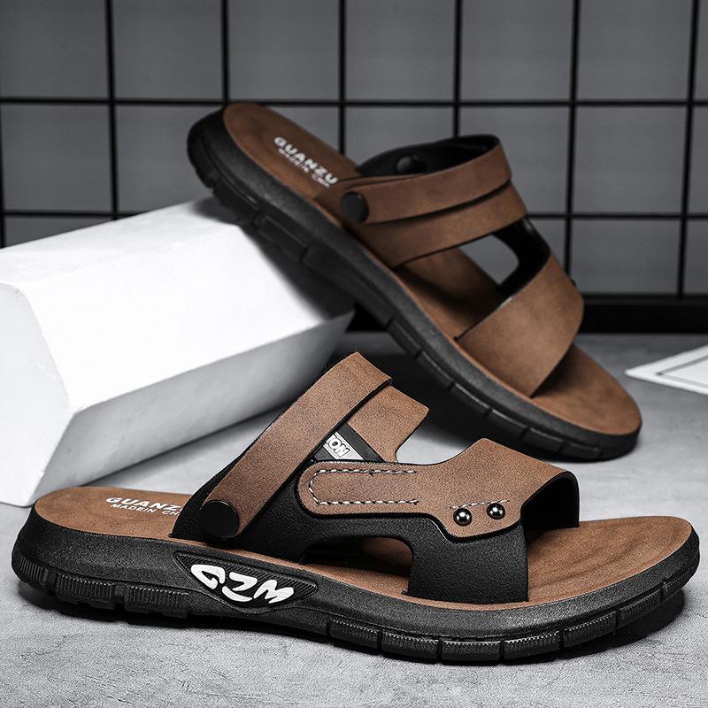 

Men s sandals 2025 new thick-soled leather non-slip beach summer wear casual soft-soled wear-resistant dual-purpose slippers 45