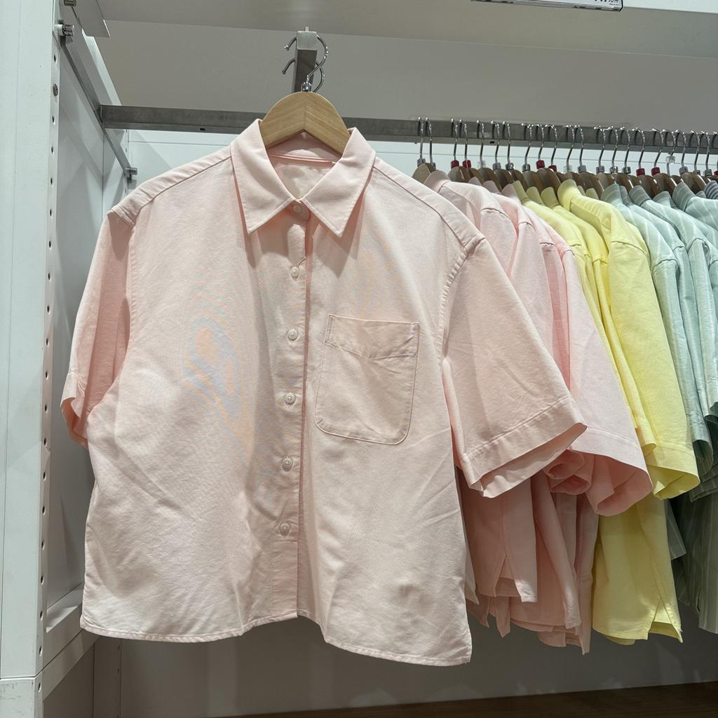 1116 Spring and Summer Women's Oxford Spinning Box Short Sleeve Shirt Single-breasted Shirt Casual Loose Top 181819