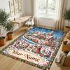 Christmas Theme Crystal Velvet Rug Personalized Custom Name Text Soft Floor Mat Home Decor