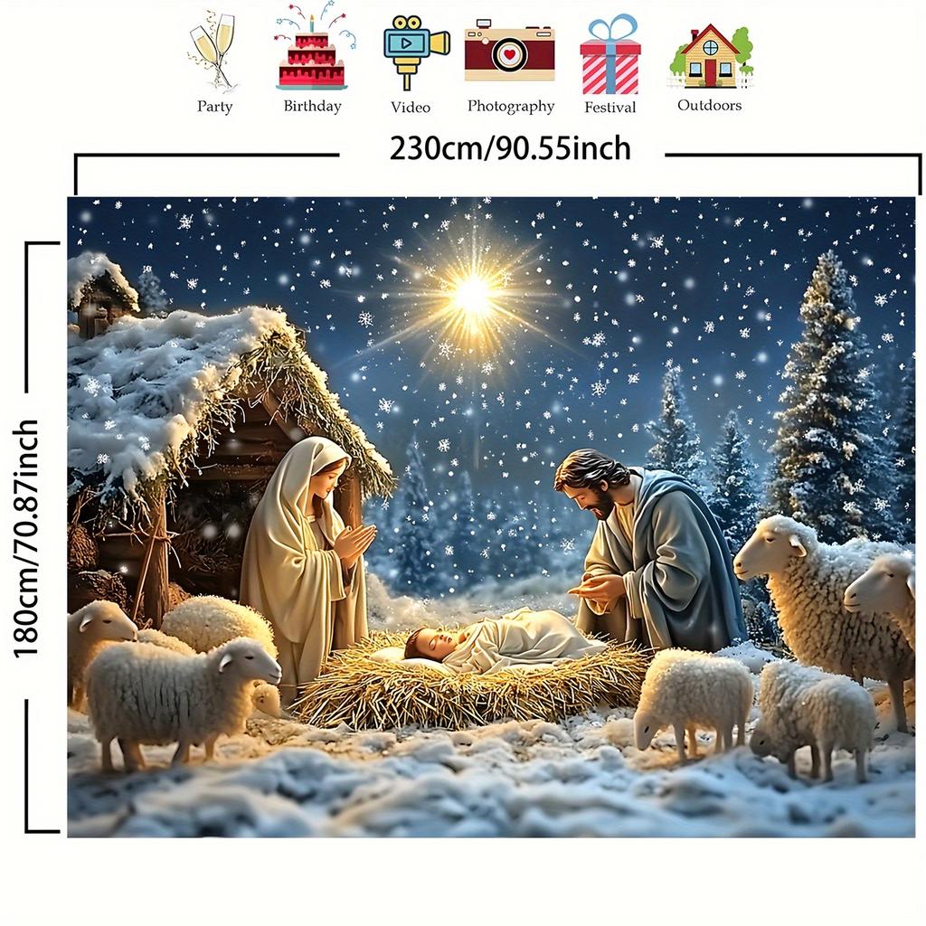 1 Christmas manger Jesus birthday background cloth, multi-functional religious festival decoration, home party studio prop