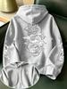Men's Auspicious Cloud and White Dragon Ink Painting Print Hooded Sweatshirt, Retro Japanese Traditional Ukiyo-e Style Pullover