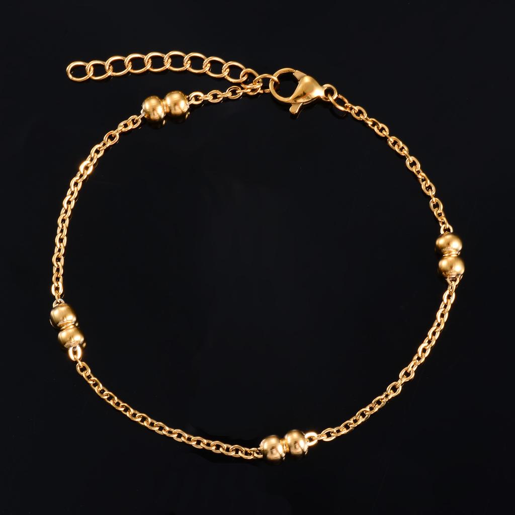 Cute Stainless Steel Beads O Chain Bracelet for Women Girl Anklet Link Foot Hand Chain with Extender Metal Jewelry Accessories