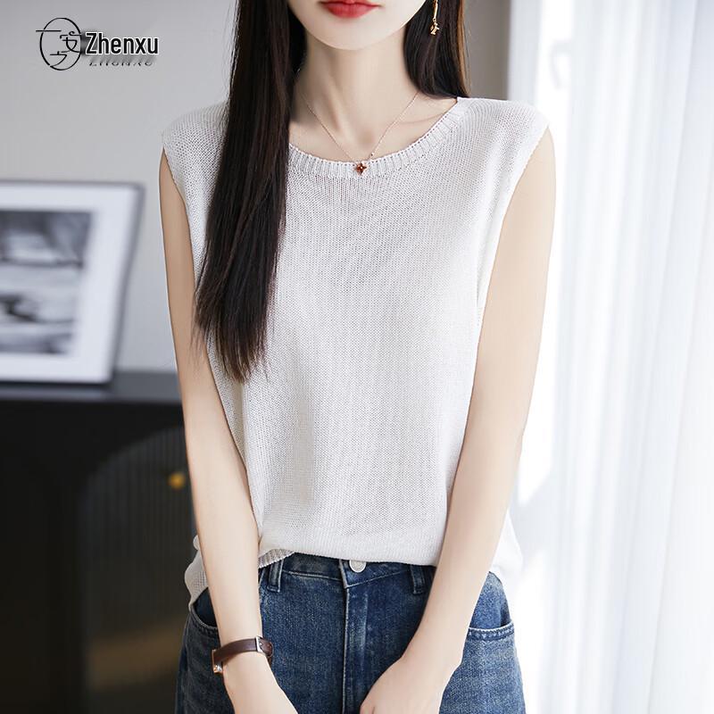 Women's Solid Tencel Linen Knit Sleeveless Vest