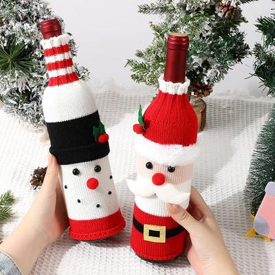 Christmas Wine Bottle Cover Set Santa Snowman Woven Wine Bottle Bags For Christmas Party Dinner Table Decorations New Year Gifts