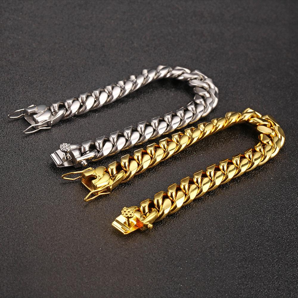 10mm18k Gold Plated Stainless Steel Cuban Bracelets Curb Cuban Link Chain Bracelets for Hiphop Jewelry