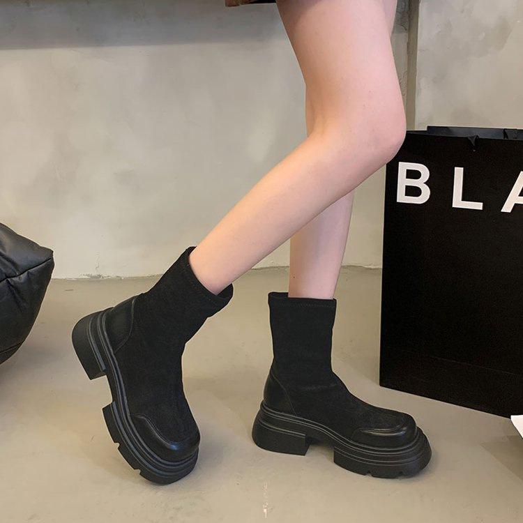 Martin boots British style autumn new thick heel heightening French fashion boots with skirt thin boots